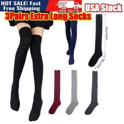 3Pairs High Thigh Threaded Long Stocking Stretchy Boot Sock Leg Warmer High Sock